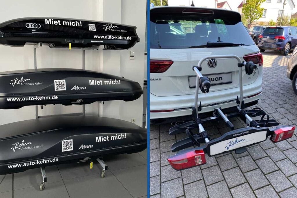 Dachboxen und Fahrradträger mit Verlinkung zu Vermietung